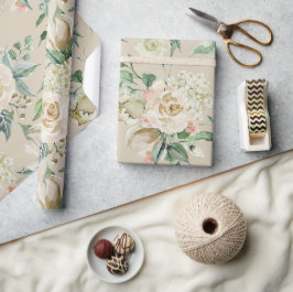 エレガントなシャンパン クリーム フローラル ボタニカル ウェディング ラッピングペーパー