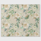 エレガントなシャンパン クリーム フローラル ボタニカル ウェディング ラッピングペーパー (フラット)