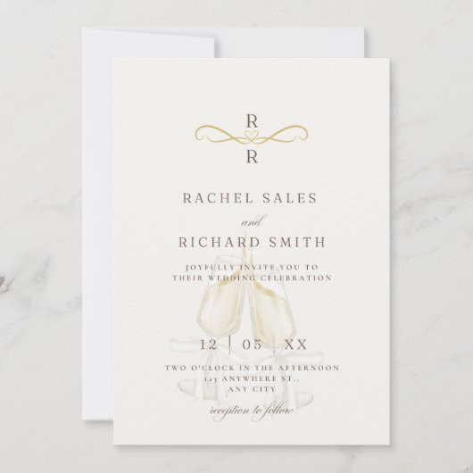 エレガントなシャンパン・トーストの結婚式招待状 招待状 (正面)