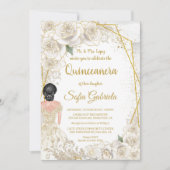 エレガントなシャンパン フラワー ヴィンテージ ゴールドのキンセアニエラ 招待状 (正面)