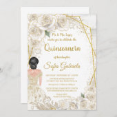 エレガントなシャンパン フラワー ヴィンテージ ゴールドのキンセアニエラ 招待状 (正面/裏面)
