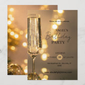 エレガントなシャンパン 誕生日パーティーの招待状 招待状 (正面/裏面)