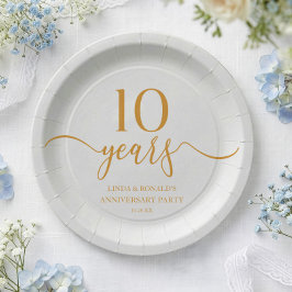 エレガントなシャンパン 10周年結婚記念日 ペーパープレート
