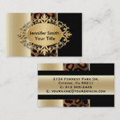 エレガントなシャンペンおよび黒いヒョウのプリント 名刺 (正面/裏面)