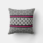 エレガントなショッキングピンク、シェブロンの白黒モダン クッション (裏面)