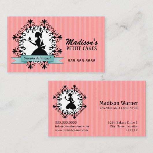 エレガントなシルエットのカップケーキ 名刺 (正面/裏面)