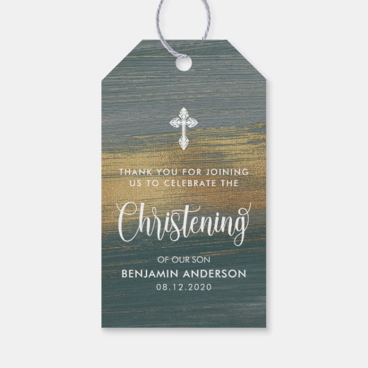 エレガントなシルバーとゴールドのボーイクリスニングサンキュー ギフトタグ (裏面)