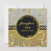 エレガントなシルバーとゴールドの誕生日招待状 招待状 (正面)