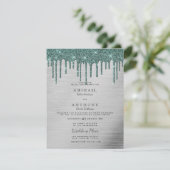 エレガントなシルバーとフォレストグリーンのグリッターが滴るウェディング 招待状 (スタンド正面)