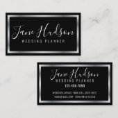 エレガントなシルバーとブラックのシンプル ミニマリスト 名刺 (正面/裏面)