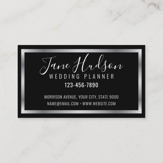 エレガントなシルバーとブラックのシンプル ミニマル 名刺 (裏面)