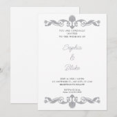 エレガントなシルバーとホワイトのアールデコ ウェディング 招待状 (正面/裏面)