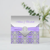 エレガントなシルバーとラベンダーパープルのレースのウェディング 招待状 (スタンド正面)