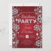 エレガントなシルバーとレッドのウィンターグリッタークリスマスパーティー 招待状 (正面)