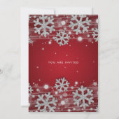 エレガントなシルバーとレッドのウィンターグリッタークリスマスパーティー 招待状 (裏面)