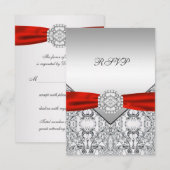エレガントなシルバーとレッドの結婚式RSVP 出欠カード (正面/裏面)