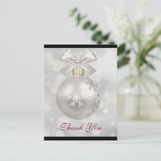 エレガントなシルバーのクリスマスボール お礼 ポストカード (スタンド正面)