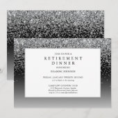 エレガントなシルバーのグリッターが輝く引退パーティーの招待状 招待状 (正面/裏面)