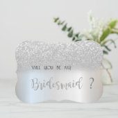 エレガントなシルバーのグリッター ボケ ブライズメイド カード (スタンド正面)