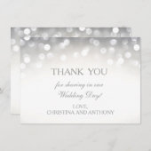 エレガントなシルバーのグリッター 結婚式 お礼の手紙 ノートカード (正面/裏面)