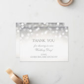 エレガントなシルバーのグリッター 結婚式 お礼の手紙 ノートカード (正面/裏面インサイチュ)
