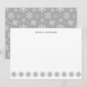 エレガントなシルバーのスノーフレーク　名入れ ノートカード (正面/裏面)