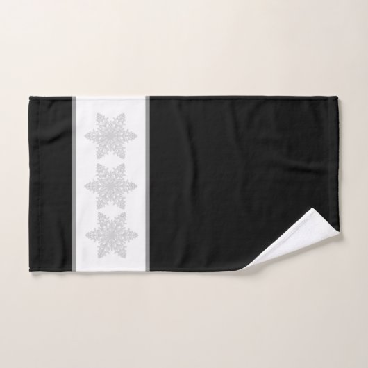 エレガントなシルバーのスノーフレーク（黒背景） ハンドタオル (ハンドタオル)