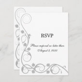 エレガントなシルバーのスワール RSVP / 返信カード 招待状 (正面/裏面)