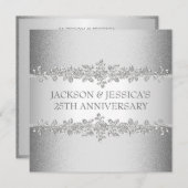 エレガントなシルバーのバラ 25周年パーティー 招待状 (正面/裏面)