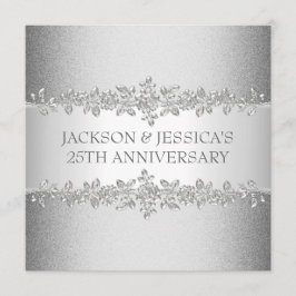 エレガントなシルバーのバラ 25周年パーティー 招待状