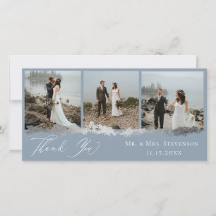 エレガントなシルバーのヴェイン 結婚式の写真 ありがとうカード サンキューカード