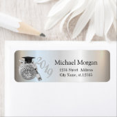 エレガントなシルバーの卒業キャップ、ディスコボール、ワインボトル ラベル (インサイチュ)