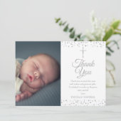 エレガントなシルバーの洗礼・キリスト洗礼 ハートの写真 サンキューカード (スタンド正面)