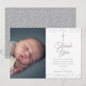エレガントなシルバーの洗礼・キリスト洗礼 ハートの写真 サンキューカード (正面/裏面)
