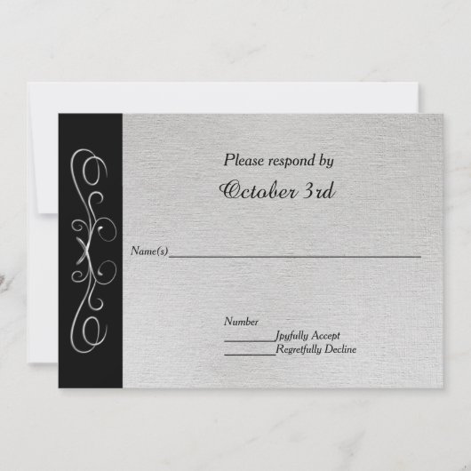 エレガントなシルバーの渦巻き ウェディング招待の返信 招待状 (正面)