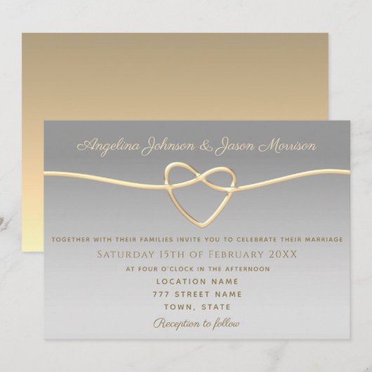 エレガントなシルバーの結婚式 招待状 (正面/裏面)