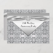 エレガントなシルバーの結婚25周年パーティー 招待状 (正面/裏面)