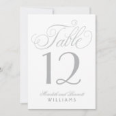 エレガントなシルバーカリグラフィー結婚式テーブルナンバー 招待状 (正面)