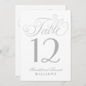 エレガントなシルバーカリグラフィー結婚式テーブルナンバー 招待状 (正面/裏面)