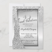 エレガントなシルバーグリッターのドレス 40歳の誕生日パーティー 招待状 (正面)