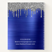 エレガントなシルバーグリッタードリップブルー予約 ノートブック (裏面)