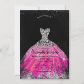 エレガントなシルバーグリッター バイオレットドレス ブライダルシャワー 招待状 (正面)
