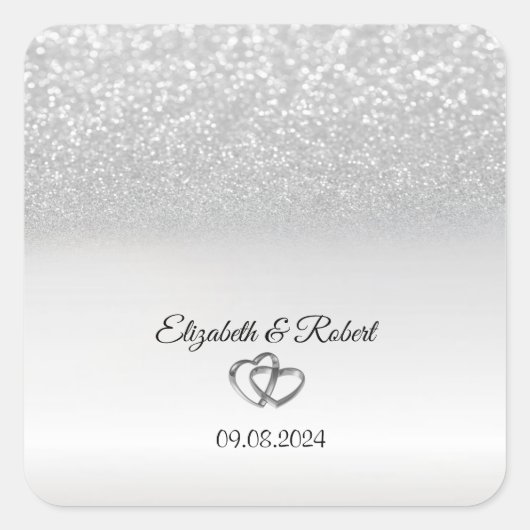 エレガントなシルバーグリッター ボケ スクエアシール (正面)