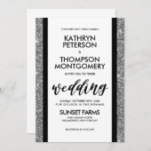 エレガントなシルバーグリッター ヴィンテージ結婚式招待状 招待状 (正面/裏面)