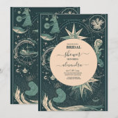 エレガントなシルバーグリーンのタロット ブライダルシャワー 招待状 (正面/裏面)