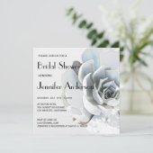 エレガントなシルバーグレー青 Succulent ブライダルシャワー 招待状 (スタンド正面)
