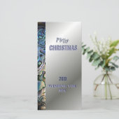 エレガントなシルバーシェン、シェル縁ど、クリスマスカード シーズンカード (スタンド正面)