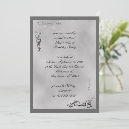 エレガントなシルバースクロール アートデコ 招待状 (スタンド正面)