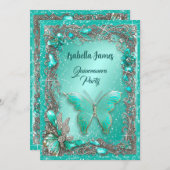 エレガントなシルバーターコイズのジュエリーが15歳の誕生日を逃した 招待状 (正面/裏面)