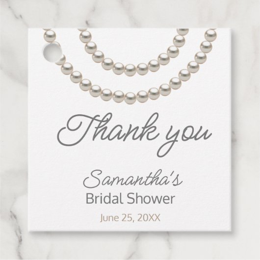 エレガントなシルバーパール ブライダルシャワー フェイバータグ (正面)
